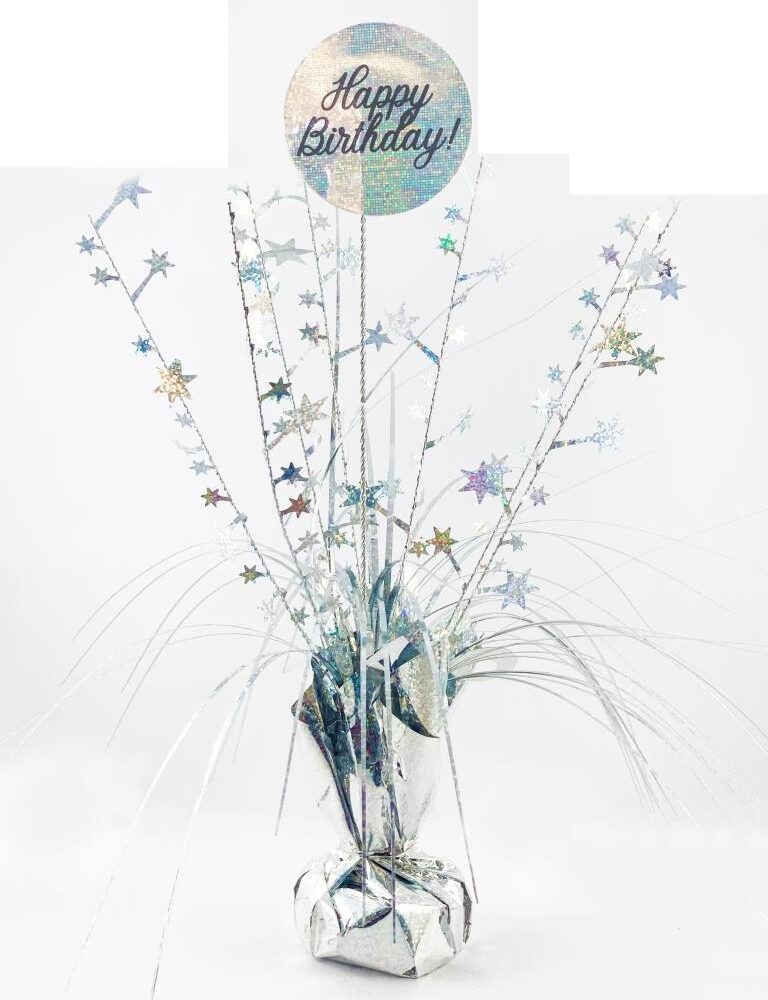 Centrepiece Silver Happy Birthday