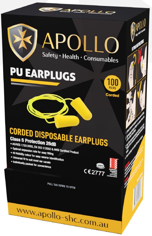 Apollo - PU Disposable Earplugs - Corded